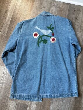 VTG CABIN CREEK Embroidered Denim Button Down Bird Retro Funky Multi Color M